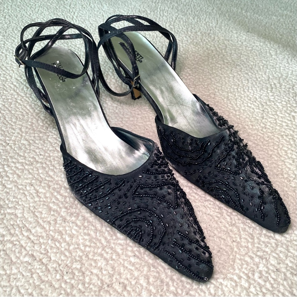 Valenti Franco Black Beaded Pointed Toe Heels